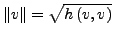 $ \left\Vert v\right\Vert =\sqrt{h\left(v,v\right)}$