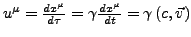 $ u^{\mu}=\frac{dx^{\mu}}{d\tau}=\gamma\frac{dx^{\mu}}{dt}=\gamma\left(c,\vec{v}\right)$
