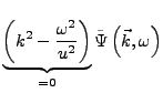 $\displaystyle \underbrace{\left(k^{2}-\frac{\omega^{2}}{u^{2}}\right)}_{=0}\tilde{\Psi}\left(\vec{k},\omega\right)$